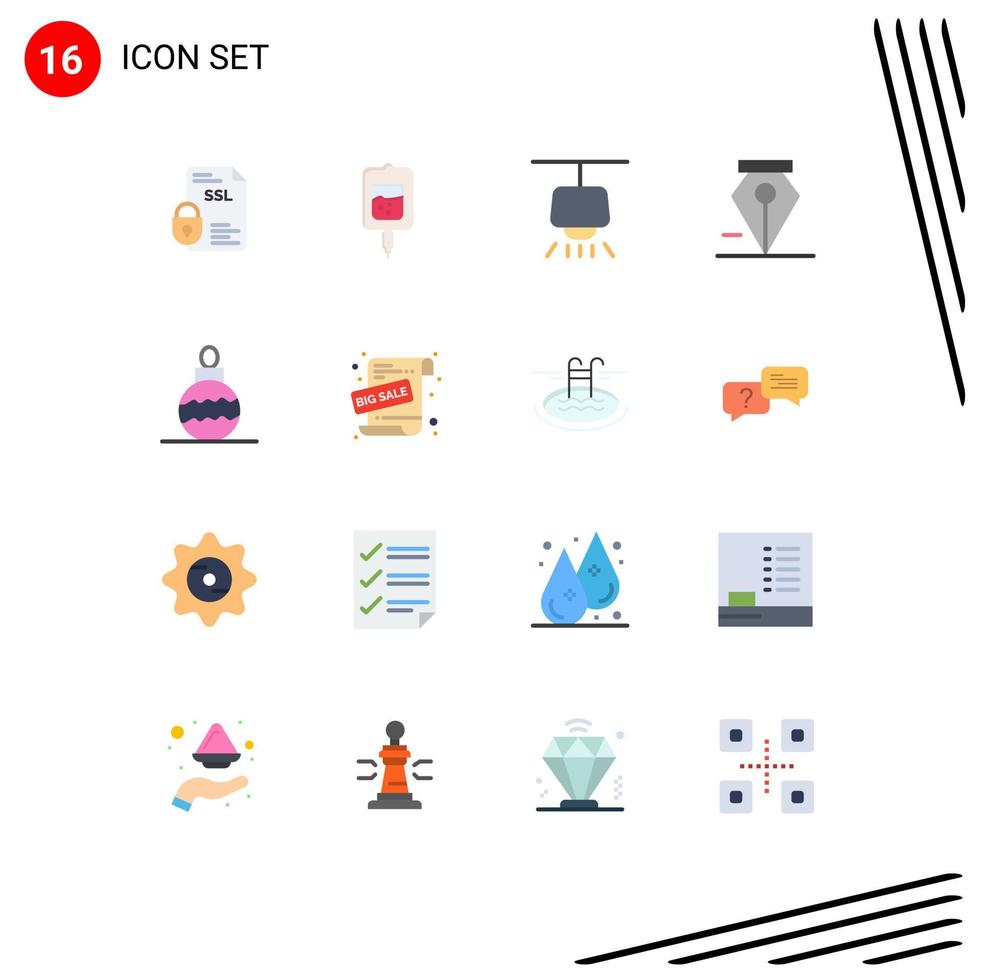 Set of 16 Commercial Flat Colors pack for xmas new year samples pen anchor Editable Pack of Creative Vector Design Elements