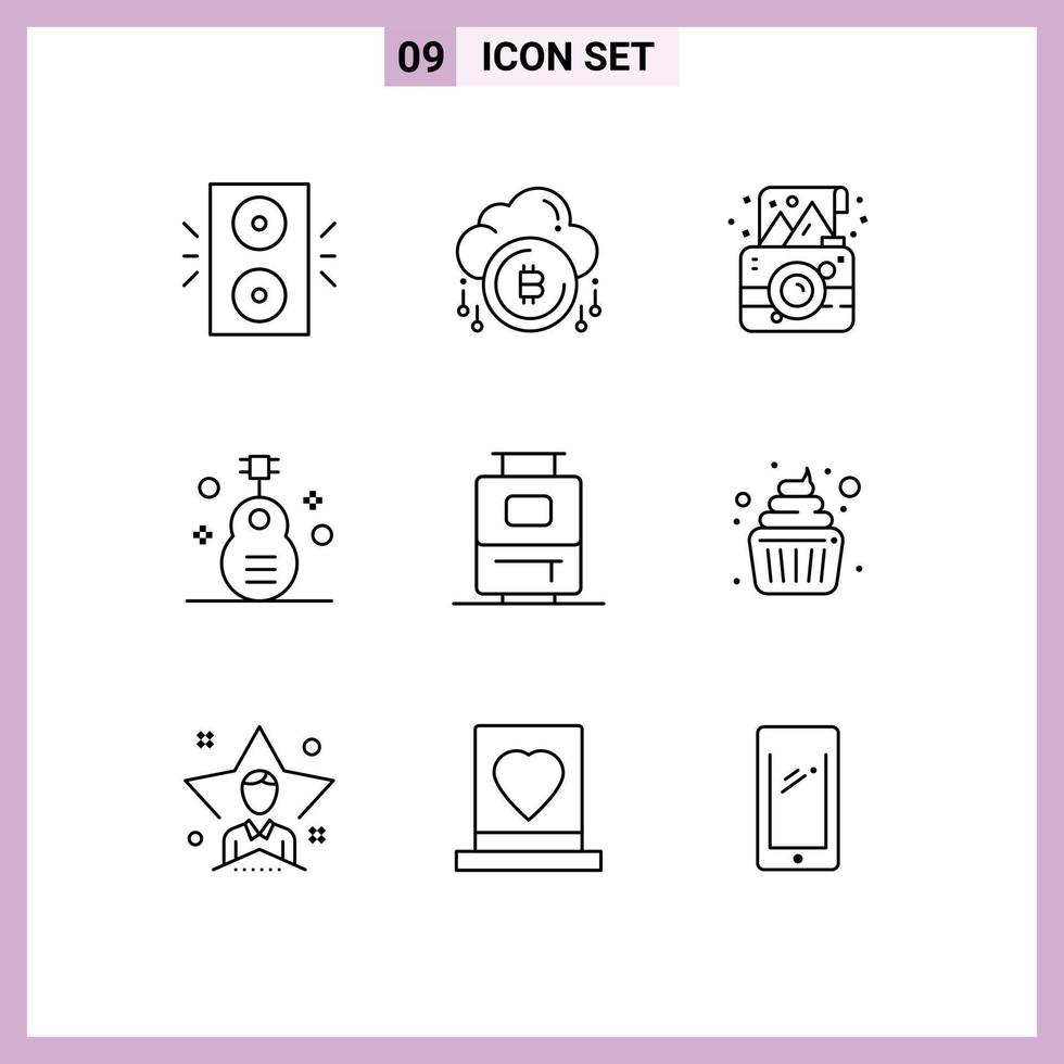 9 Universal Outlines Set for Web and Mobile Applications instrument folk currency classic photo Editable Vector Design Elements