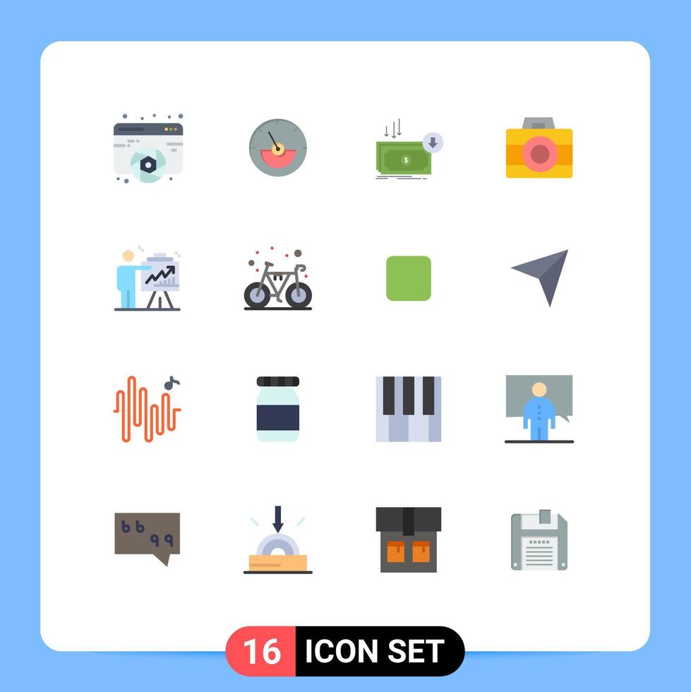 Editable Vector Line Pack of 16 Simple Flat Colors of digital camera energy money expense Editable Pack of Creative Vector Design Elements