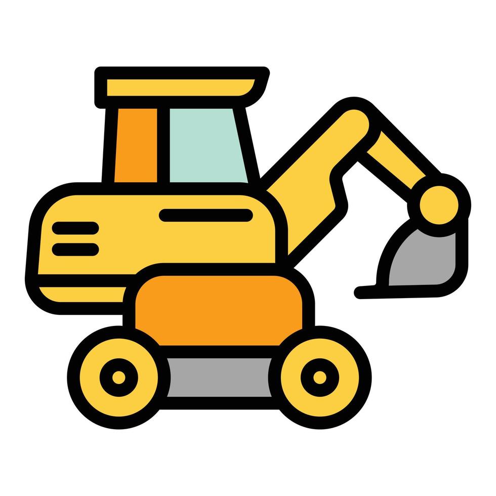 Small excavator icon outline vector. Farm combine vector