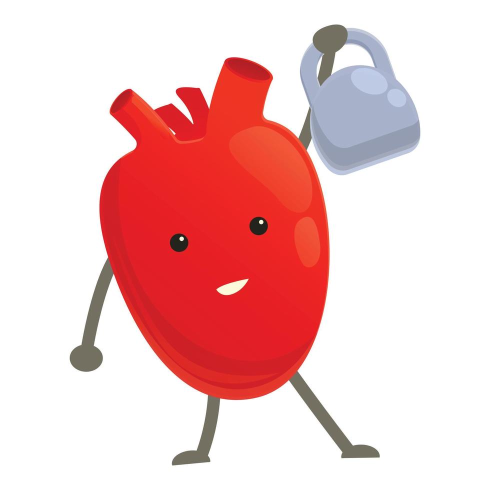 Healthy heart with kettlebell icon, cartoon style vector