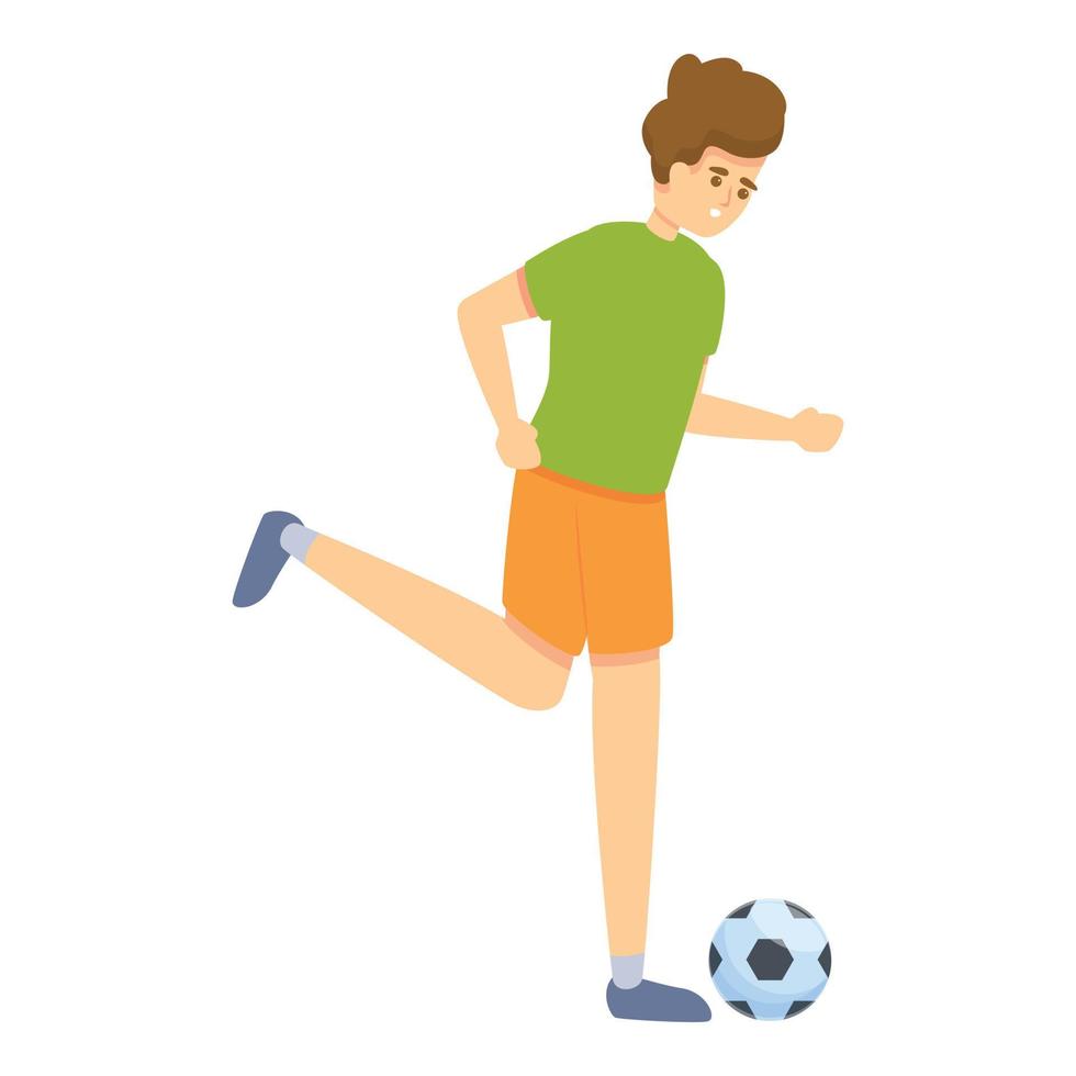 Boy running play soccer icon, cartoon style vector