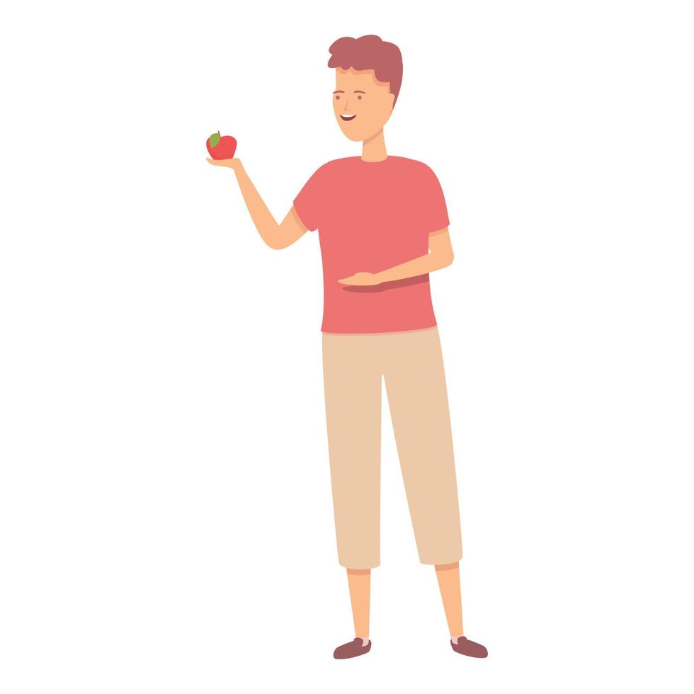 Boy with red apple icon cartoon vector. Garden kid vector