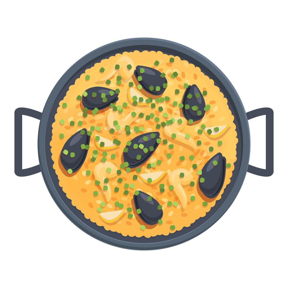 vector de dibujos animados de icono de arroz de paella. comida española