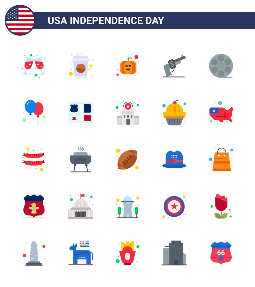 25 Creative USA Icons Modern Independence Signs and 4th July Symbols of american play pumpkin movis weapon Editable USA Day Vector Design Elements