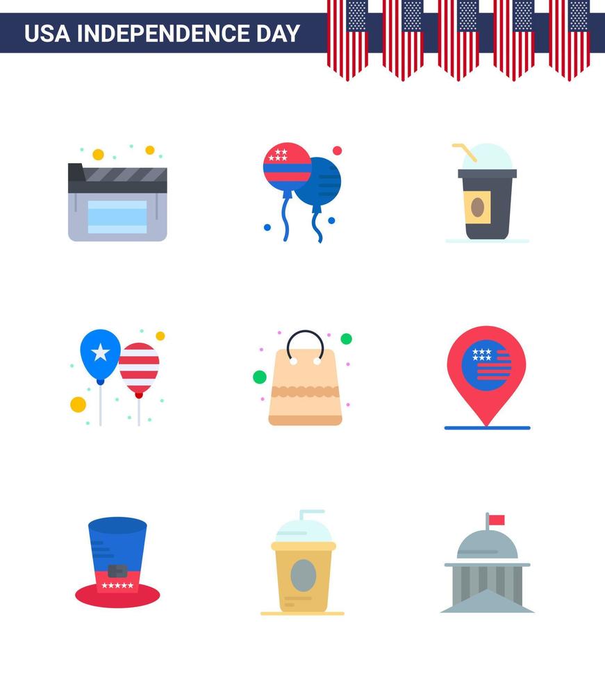 9 iconos creativos de estados unidos signos de independencia modernos y símbolos del 4 de julio de dinero bandera de estados unidos fiesta estadounidense celebrar elementos de diseño de vectores editables del día de estados unidos