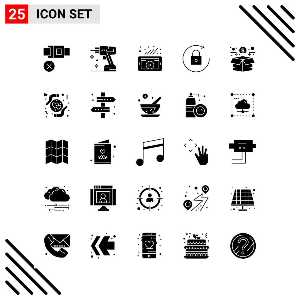 Pixle Perfect Set of 25 Solid Icons Glyph Icon Set for Webite Designing and Mobile Applications Interface Creative Black Icon vector background