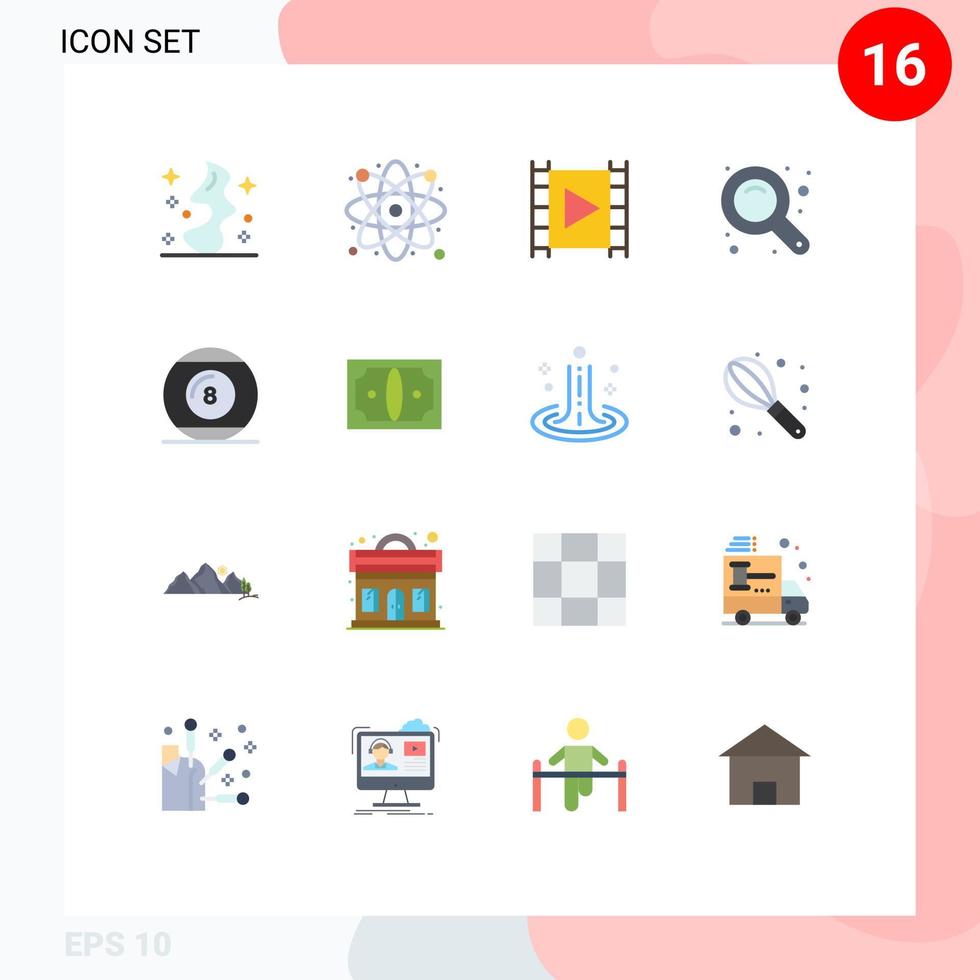 Flat Color Pack of 16 Universal Symbols of ball zoom interface media zoom in stream Editable Pack of Creative Vector Design Elements