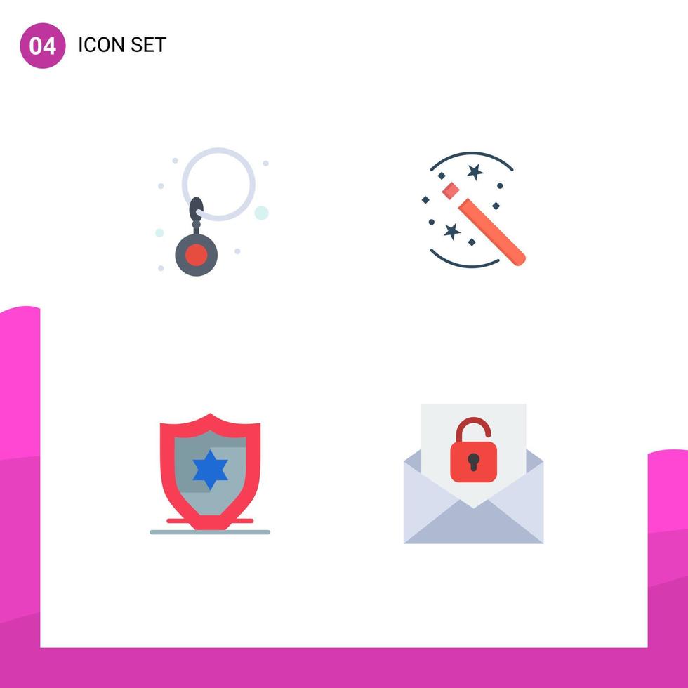 Group of 4 Modern Flat Icons Set for drop shield tricks stick email Editable Vector Design Elements