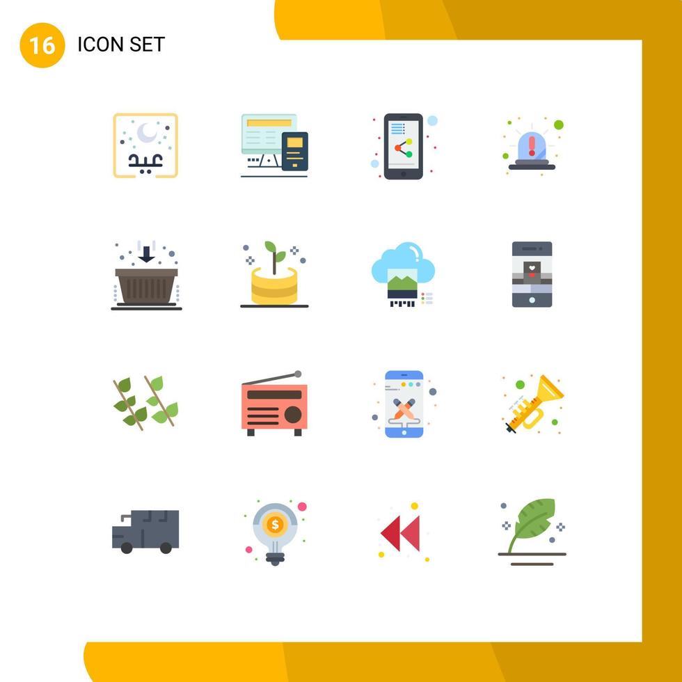 16 Universal Flat Color Signs Symbols of basket red calculatre light alert Editable Pack of Creative Vector Design Elements