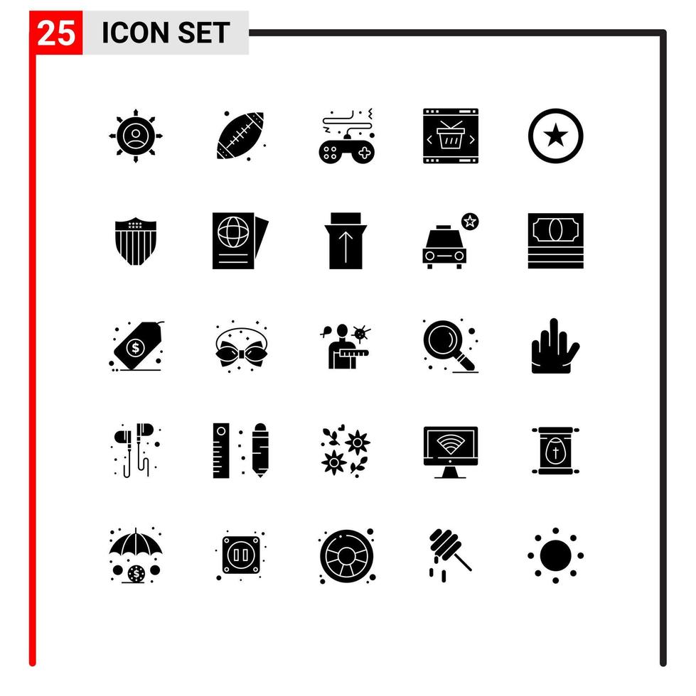 Pack of 25 creative Solid Glyphs of shopping basket usa app controller Editable Vector Design Elements