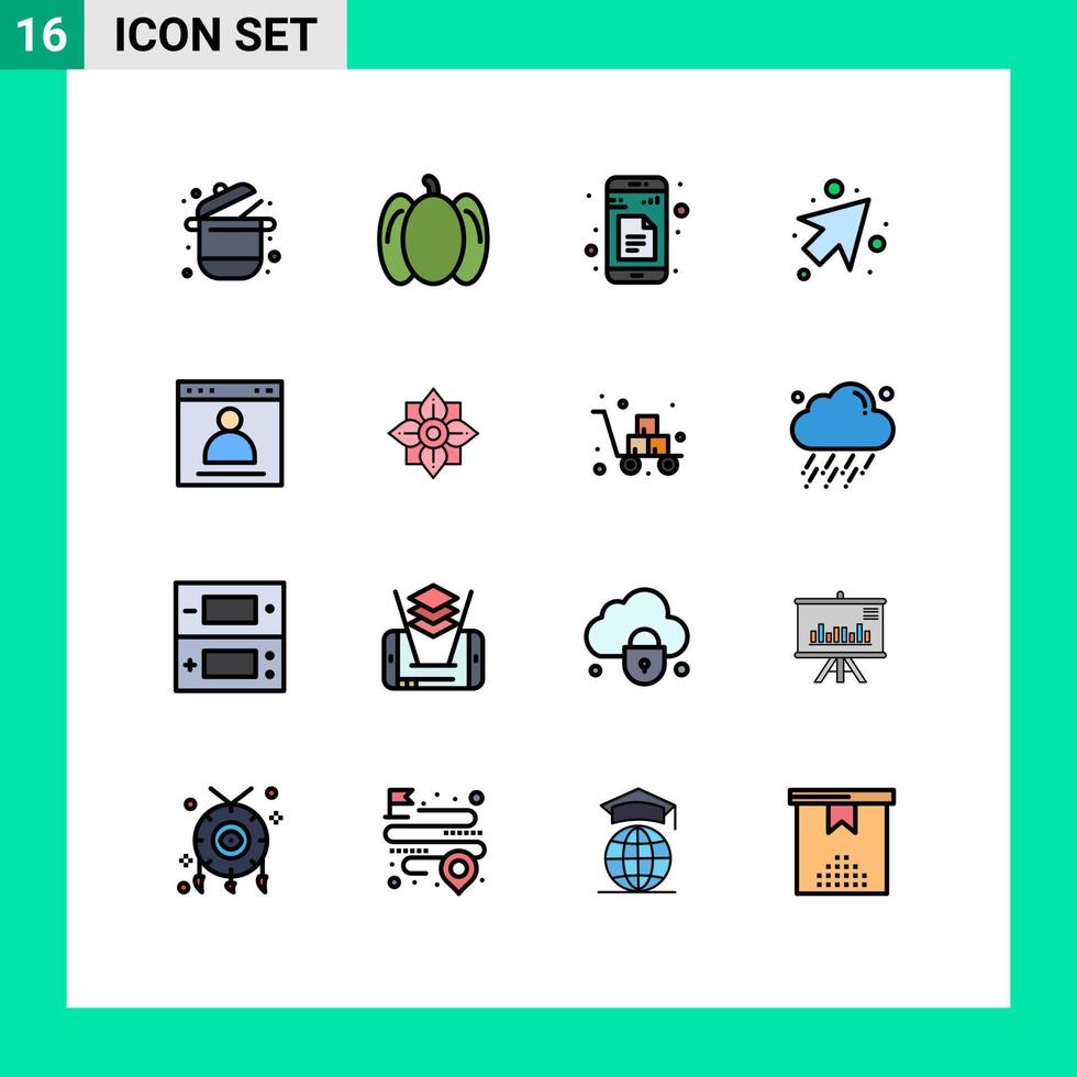 16 líneas rellenas de colores planos vectoriales temáticos y símbolos editables de los datos del navegador de inicio de sesión flecha derecha elementos de diseño de vectores creativos editables