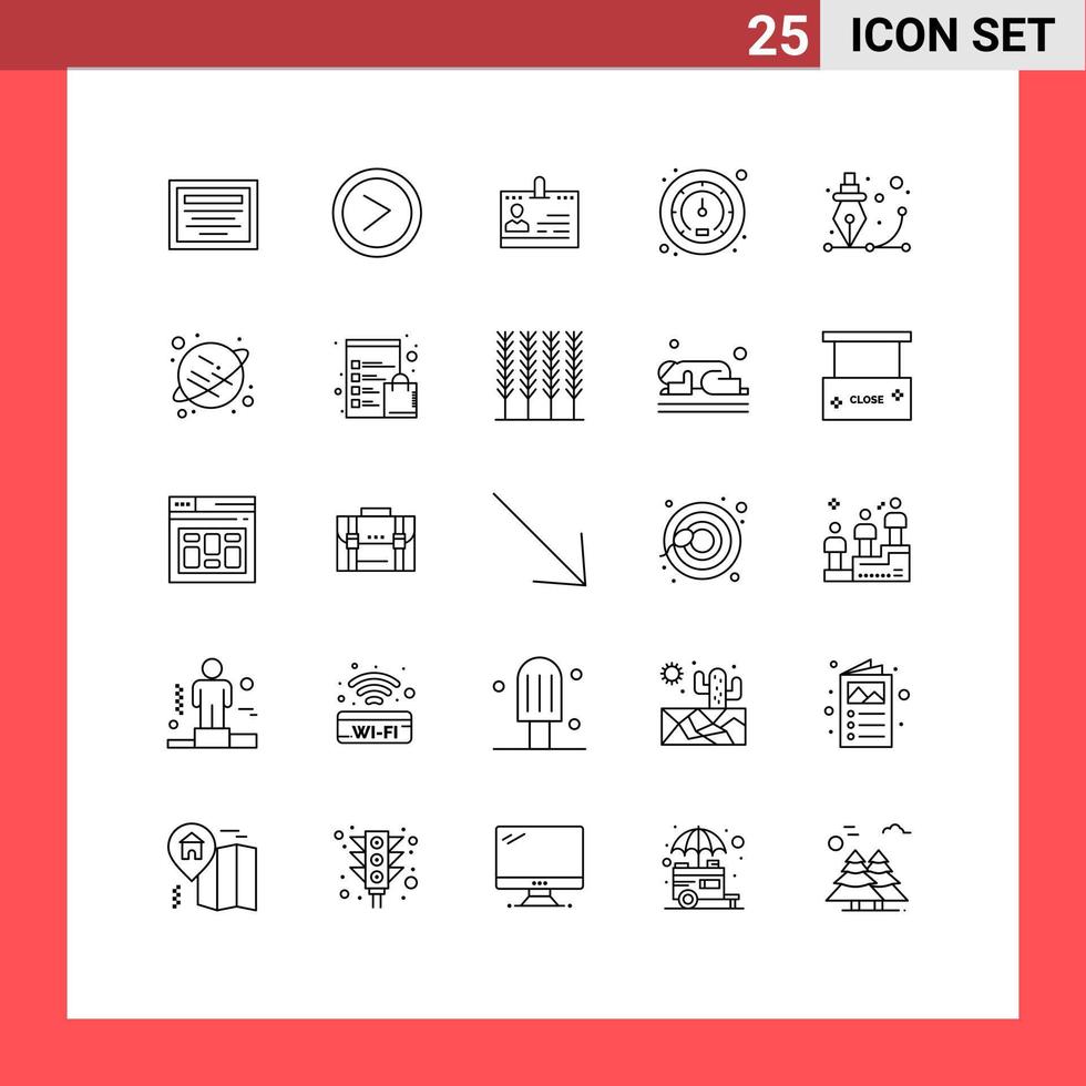 Mobile Interface Line Set of 25 Pictograms of creative speed business meter people Editable Vector Design Elements