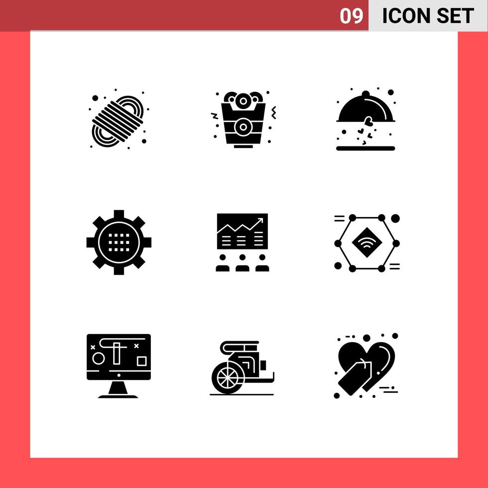 9 concepto de glifo sólido para sitios web móviles y aplicaciones configuración de flecha configuración de opciones de alimentos elementos de diseño vectorial editables vector
