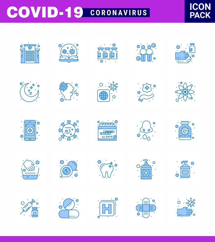 Covid19 Protection CoronaVirus Pendamic 25 Blue icon set such as hand transmitters bottle touch coronavirus viral coronavirus 2019nov disease Vector Design Elements