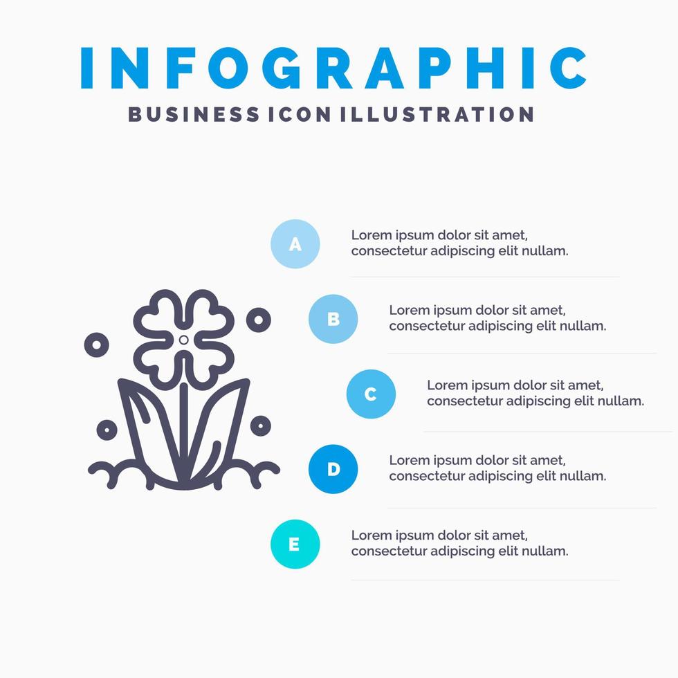 Flora Floral Flower Nature Rose Line icon with 5 steps presentation infographics Background vector