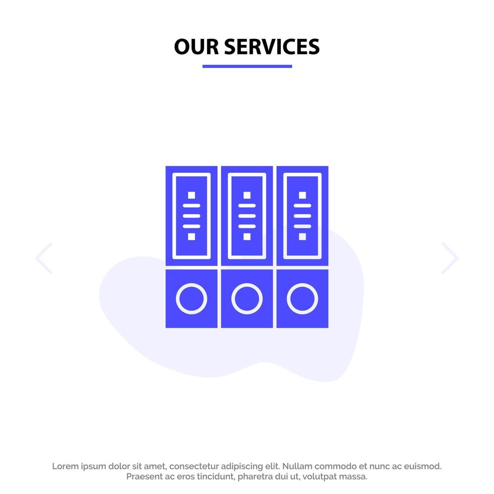Our Services Files Archive Data Database Documents Folders Solid Glyph Icon Web card Template vector