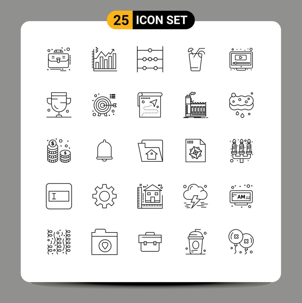 Group of 25 Lines Signs and Symbols for play spring graph food juice Editable Vector Design Elements