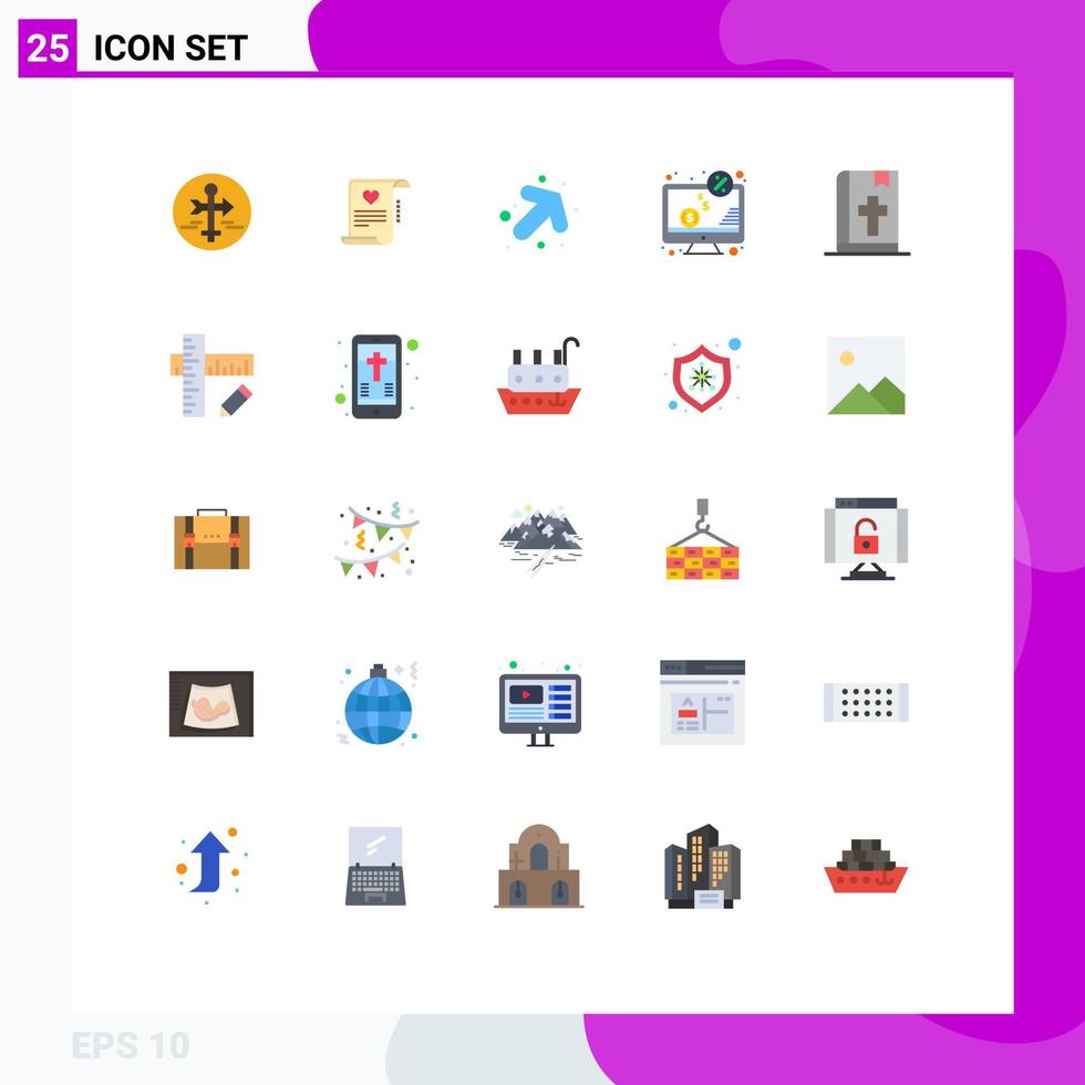 25 User Interface Flat Color Pack of modern Signs and Symbols of screen money love letter dollar right Editable Vector Design Elements