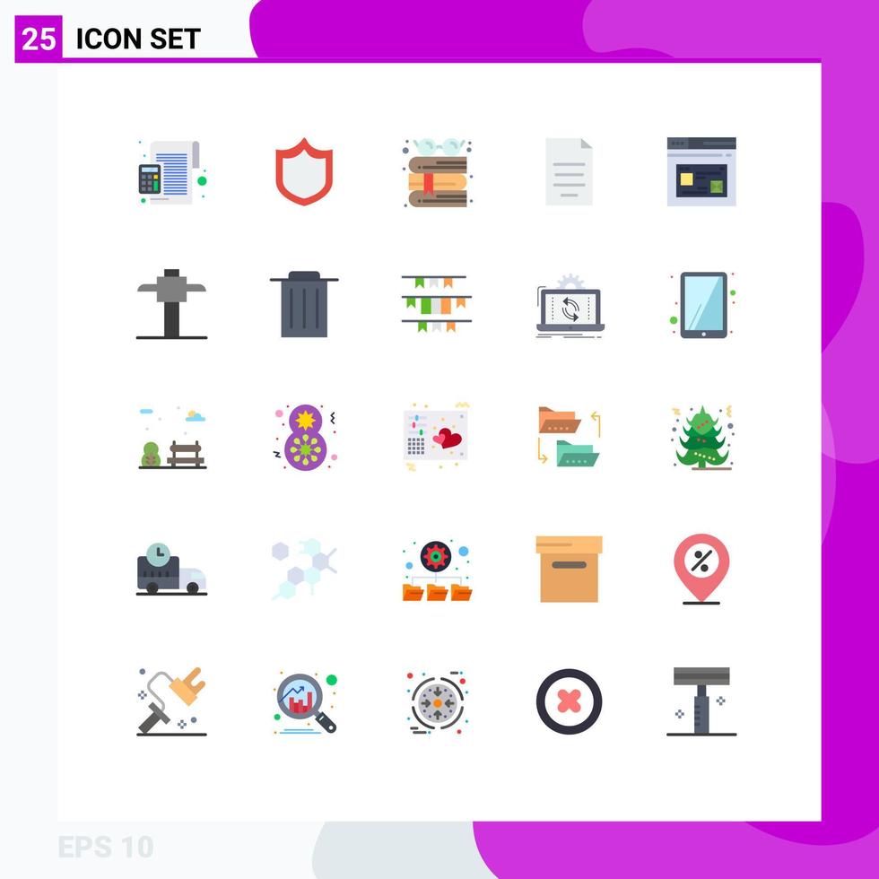 25 Universal Flat Color Signs Symbols of internet finance book file document Editable Vector Design Elements