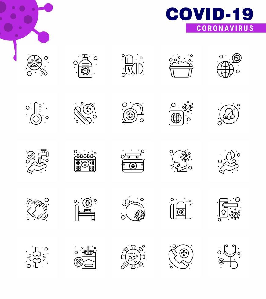 Coronavirus awareness icons 25 line icon Corona Virus Flu Related such as worldwide soap basin hand sanitizer hand washing capsule viral coronavirus 2019nov disease Vector Design Elements