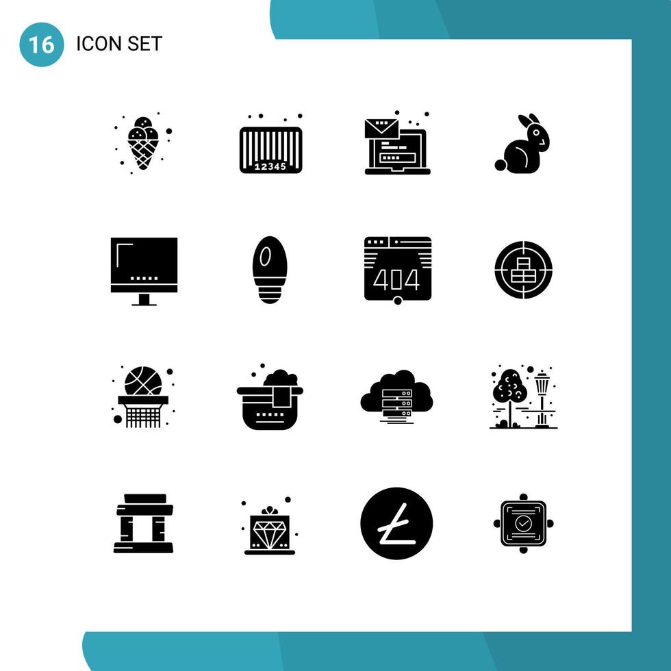 16 Solid Glyph concept for Websites Mobile and Apps computer easter code bynny message Editable Vector Design Elements