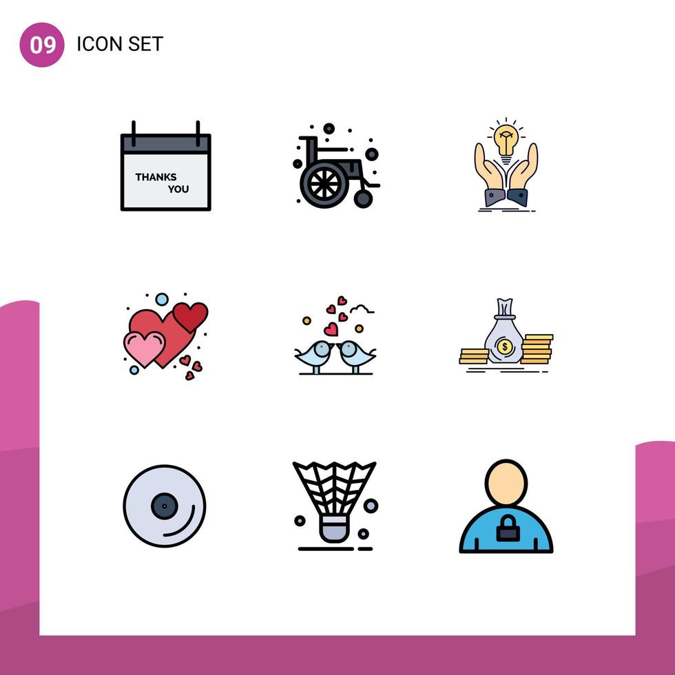 Set of 9 Modern UI Icons Symbols Signs for hearts care ideas romantic heart Editable Vector Design Elements