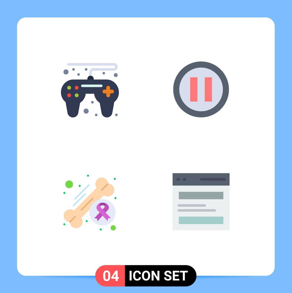 conjunto de 4 iconos planos vectoriales en cuadrícula para elementos de diseño vectorial editables de comunicación de conciencia de los medios del día del controlador de juegos vector