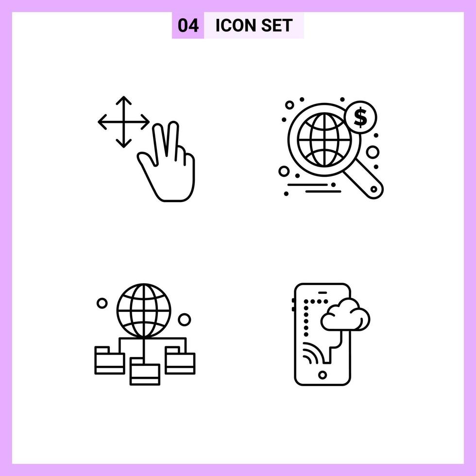 4 Icons in Line Style Outline Symbols on White Background Creative Vector Signs for Web mobile and Print Creative Black Icon vector background