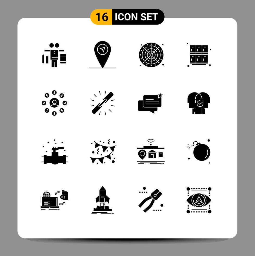 Universal Icon Symbols Group of 16 Modern Solid Glyphs of doller user game school locker Editable Vector Design Elements