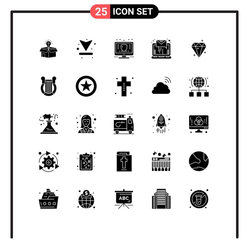 25 Universal Solid Glyphs Set for Web and Mobile Applications sending letter download email money Editable Vector Design Elements