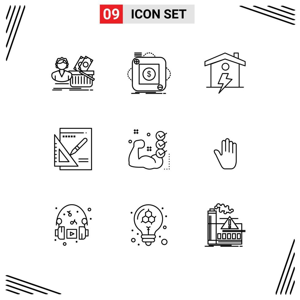 9 Thematic Vector Outlines and Editable Symbols of success layout application graph enrgy Editable Vector Design Elements