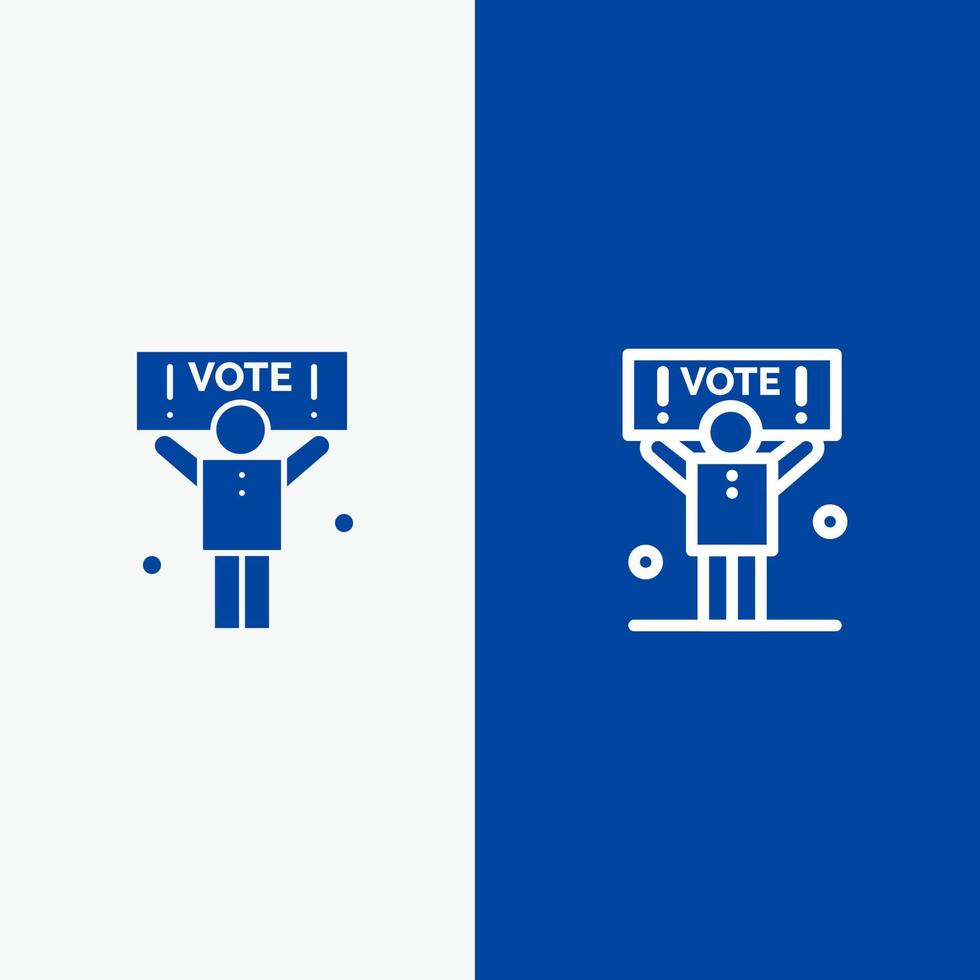campaña política política voto línea y glifo icono sólido bandera azul línea y glifo icono sólido bandera azul vector