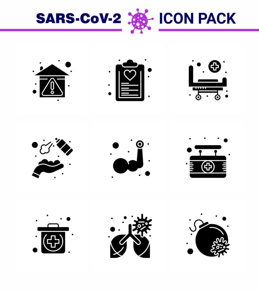 9 Solid Glyph Black Coronavirus Covid19 Icon pack such as wash clean list alcohol hospital viral coronavirus 2019nov disease Vector Design Elements