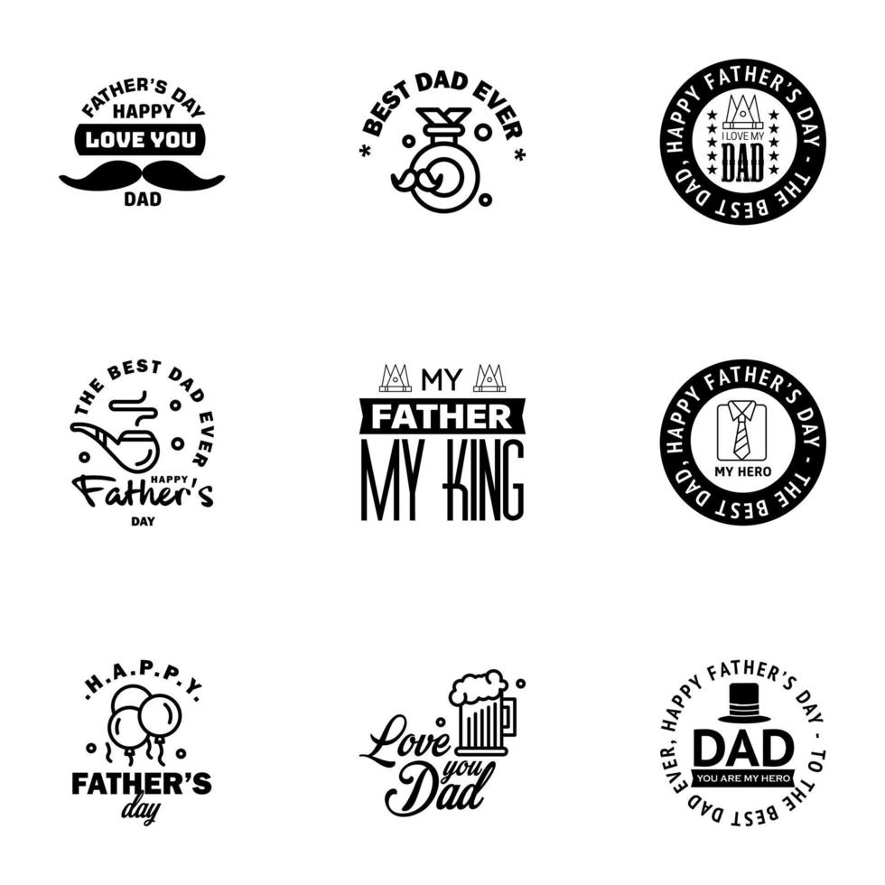 Happy fathers day 9 Black Lettering happy fathers day Editable Vector Design Elements