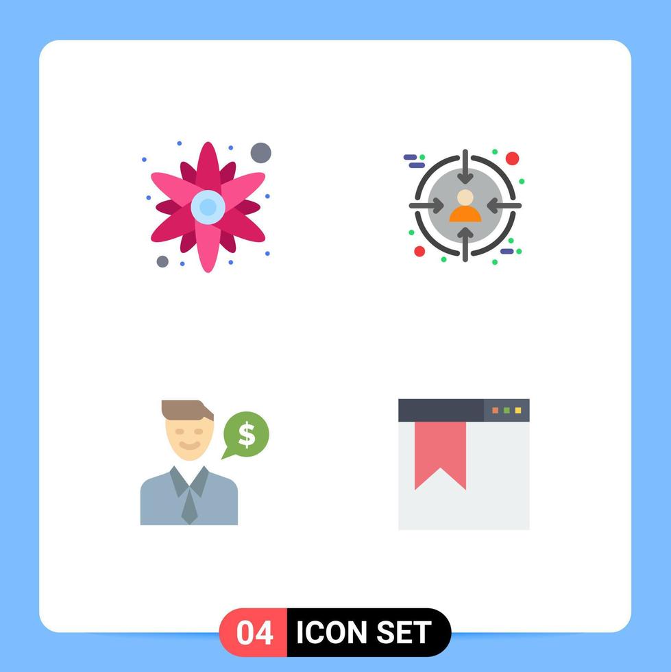 4 Thematic Vector Flat Icons and Editable Symbols of rose job audience target bookmark Editable Vector Design Elements