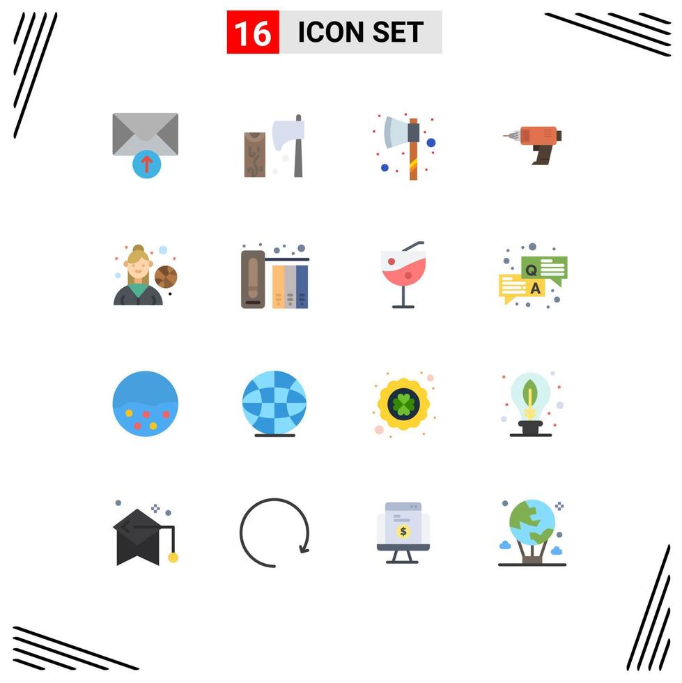 16 Flat Color concept for Websites Mobile and Apps female player electronics axe cordless power Editable Pack of Creative Vector Design Elements