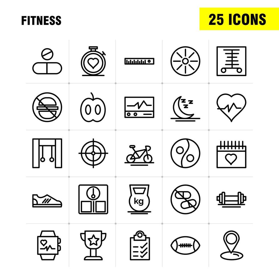 Fitness Line Icon Pack For Designers And Developers Icons Of Medical Scanner Statistic Monitor Medical Fitness Healthcare Gym Vector