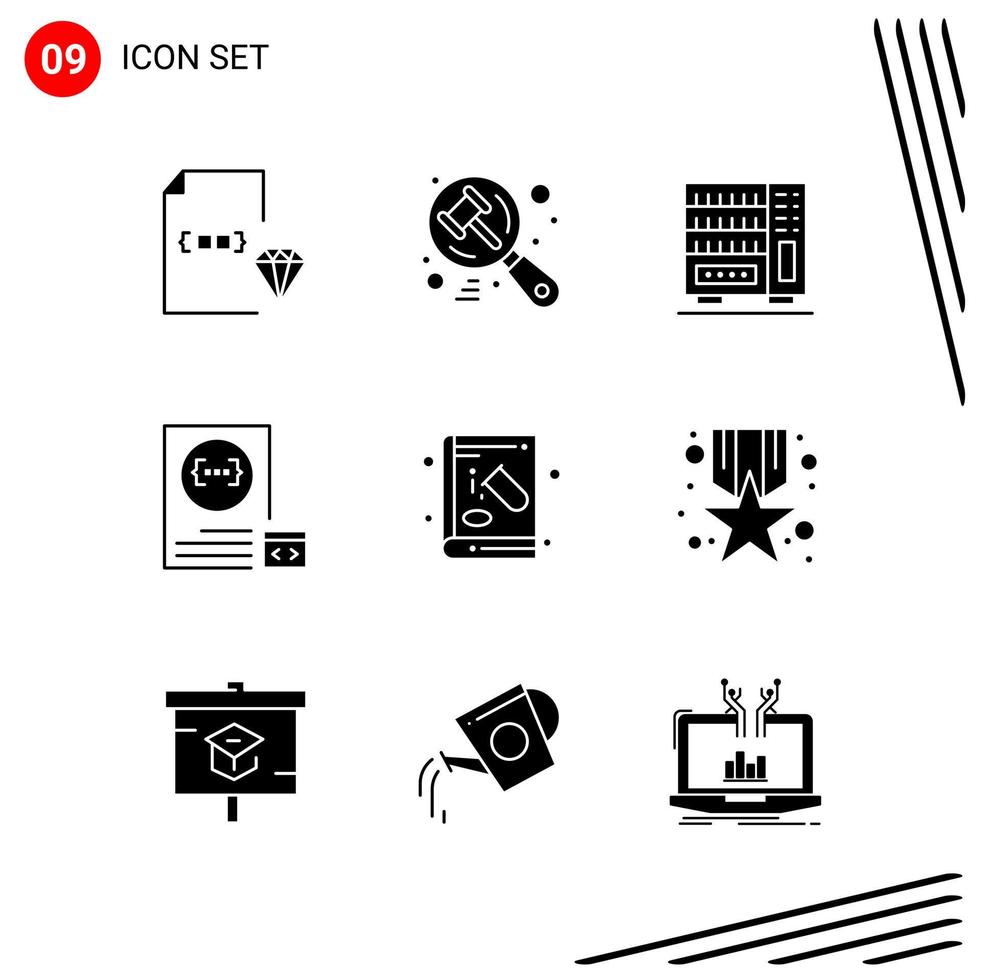 Collection of 9 Vector Icons in solid style Pixle Perfect Glyph Symbols for Web and Mobile Solid Icon Signs on White Background 9 Icons Creative Black Icon vector background