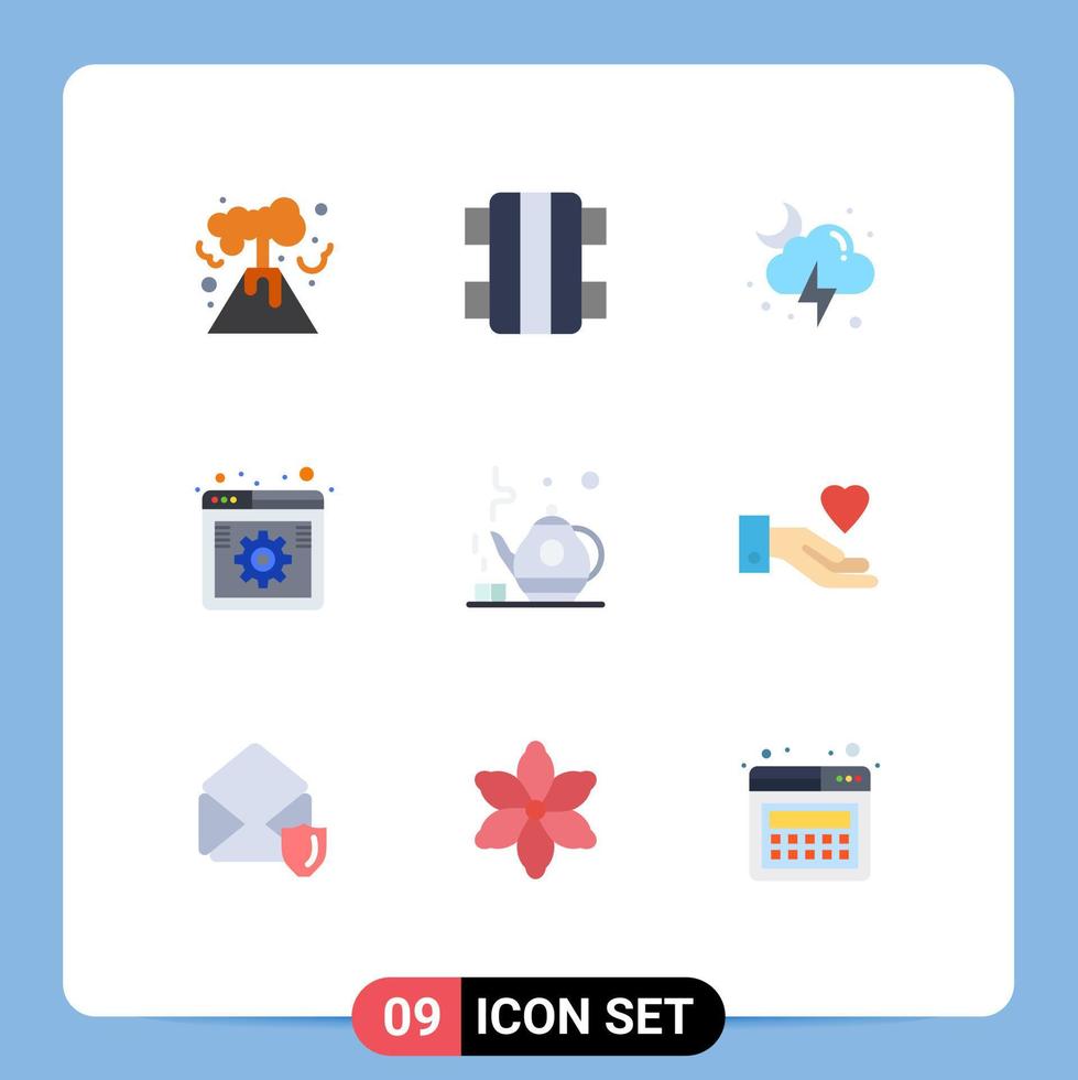 grupo de 9 signos y símbolos de colores planos para la configuración de relámpagos web de tetera elementos de diseño de vectores editables en línea