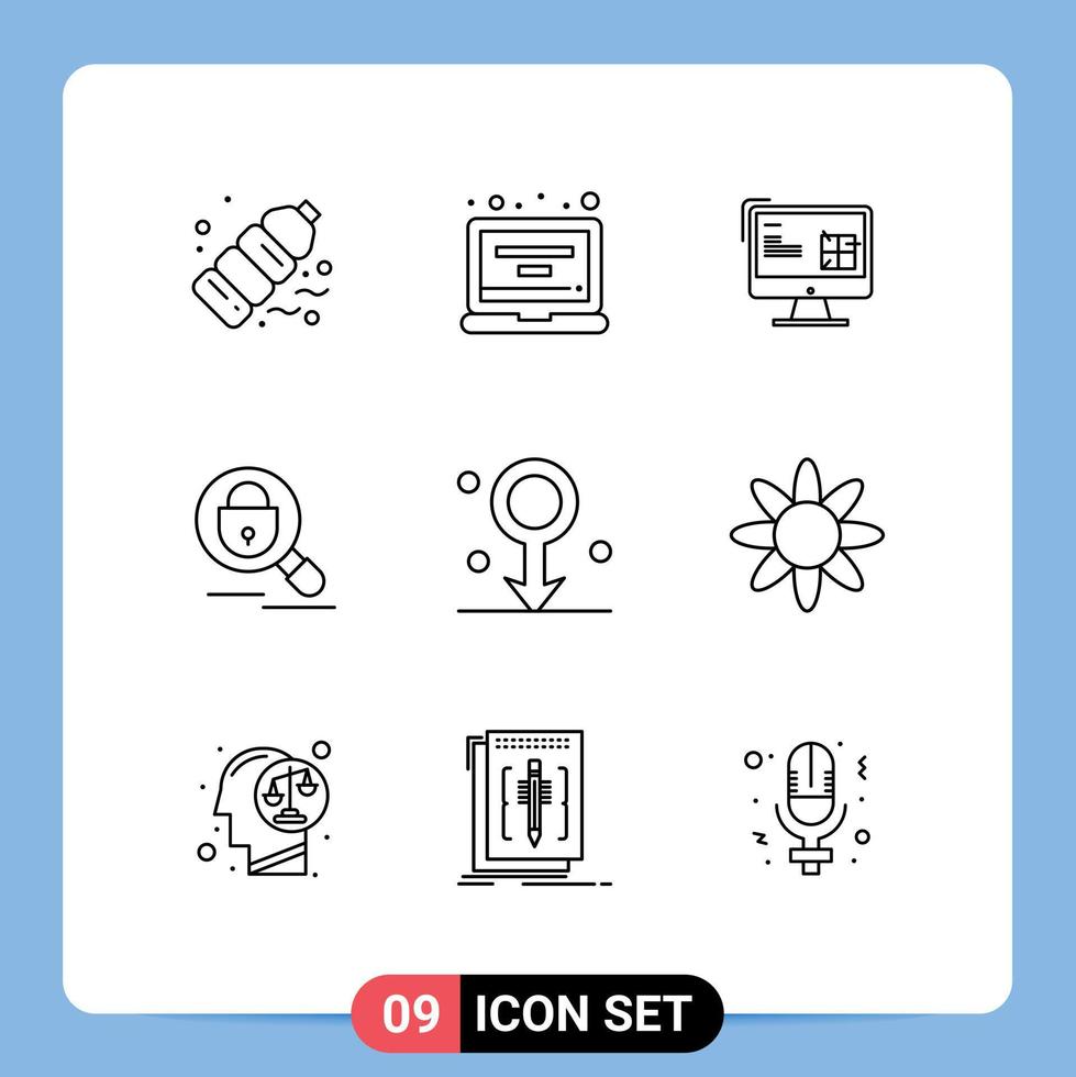 9 Universal Outlines Set for Web and Mobile Applications internet research profile search lcd Editable Vector Design Elements