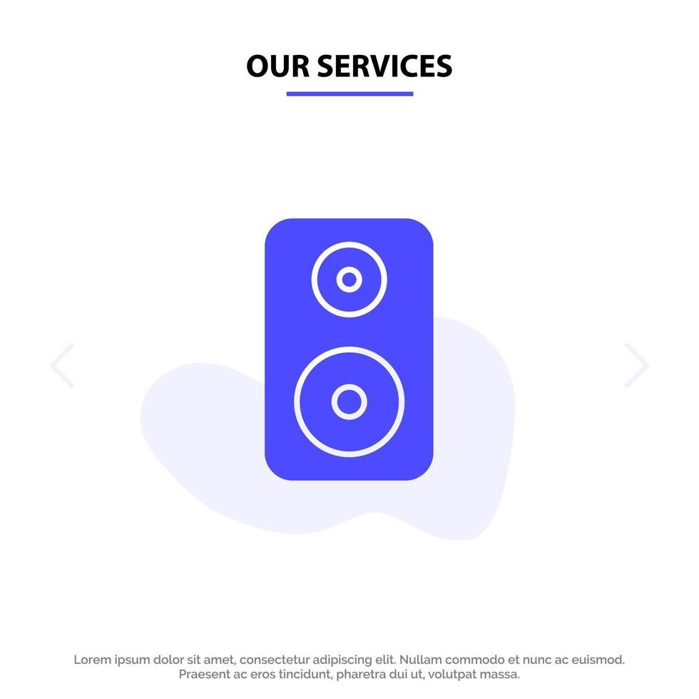 Our Services Speaker Woofer Laud Solid Glyph Icon Web card Template vector