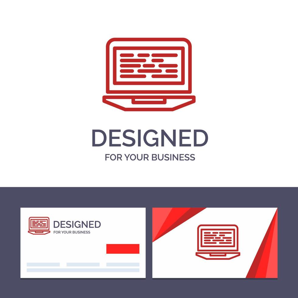 Creative Business Card and Logo template Laptop Coding Code Screen Computer Vector Illustration