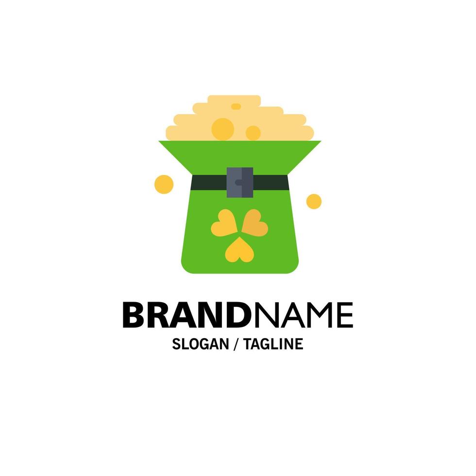 Clover Coin Green Hat In Business Logo Template Flat Color vector