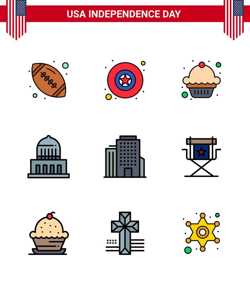 Happy Independence Day 9 Flat Filled Lines Icon Pack for Web and Print chair office dessert building landmark Editable USA Day Vector Design Elements