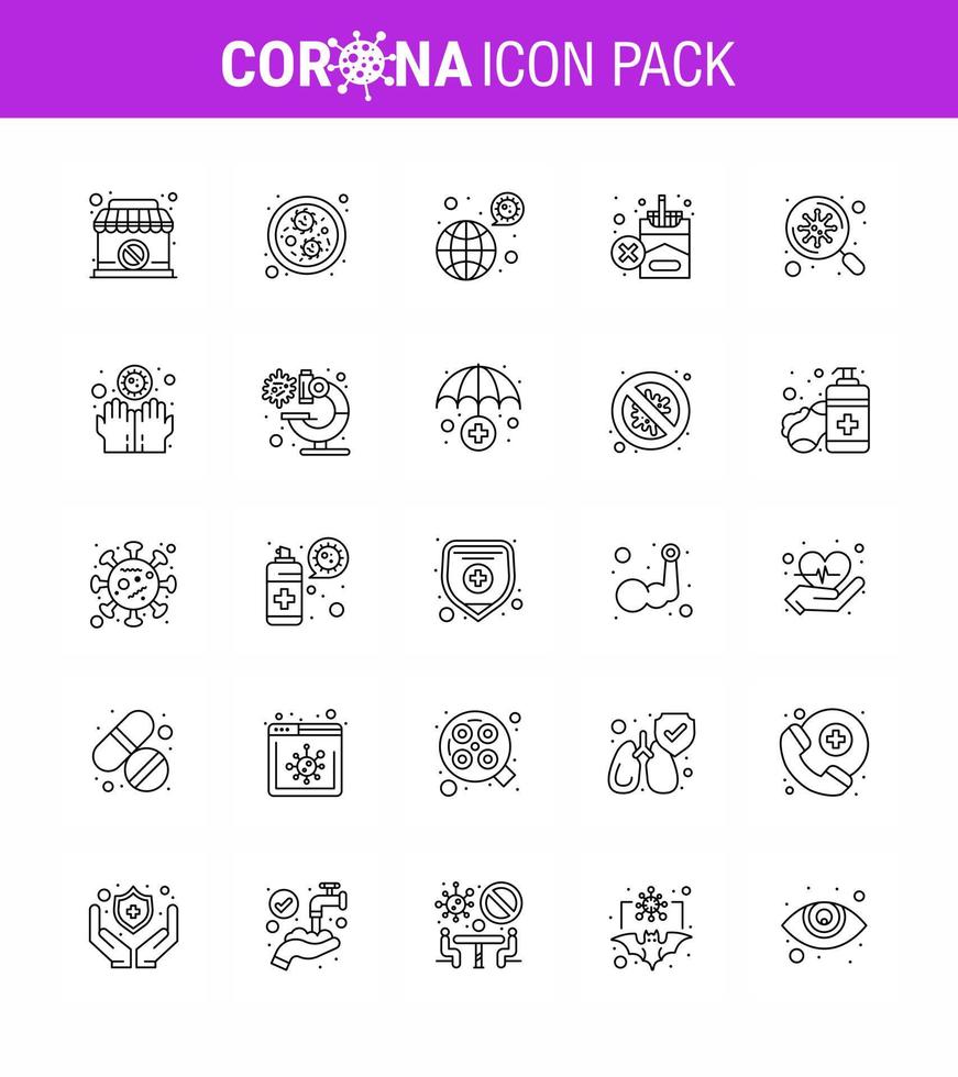 COVID19 corona virus contamination prevention Blue icon 25 pack such as search cigarette bacteria smoking forbidden viral coronavirus 2019nov disease Vector Design Elements