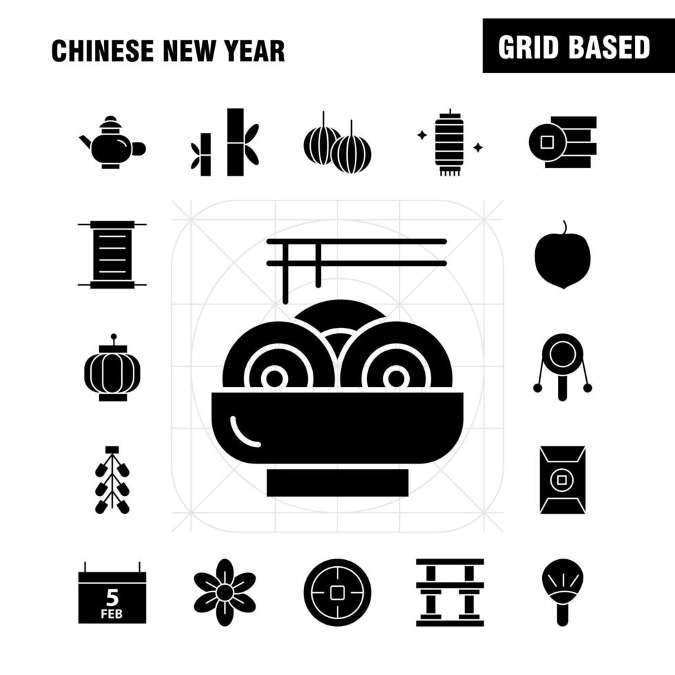 Chinese New Year Solid Glyph Icon Pack For Designers And Developers Icons Of Calendar Feb Month Schedule Chinese New Toy Year Vector