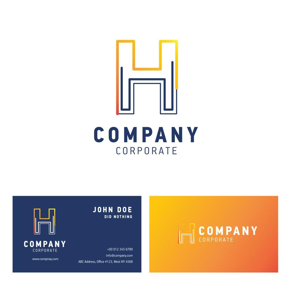 H company logo design with visiting card vector