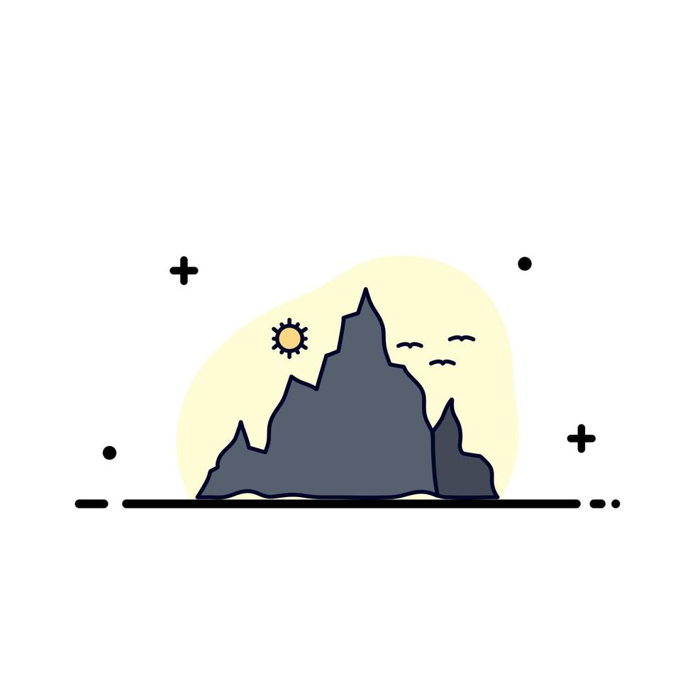 mountain landscape hill nature sun Flat Color Icon Vector