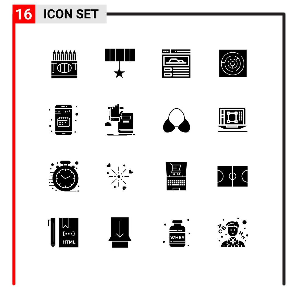 Universal Icon Symbols Group of 16 Modern Solid Glyphs of calendar agenda medal maze circle maze Editable Vector Design Elements